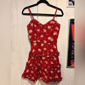 Red Floral Ruffle Mini Dress